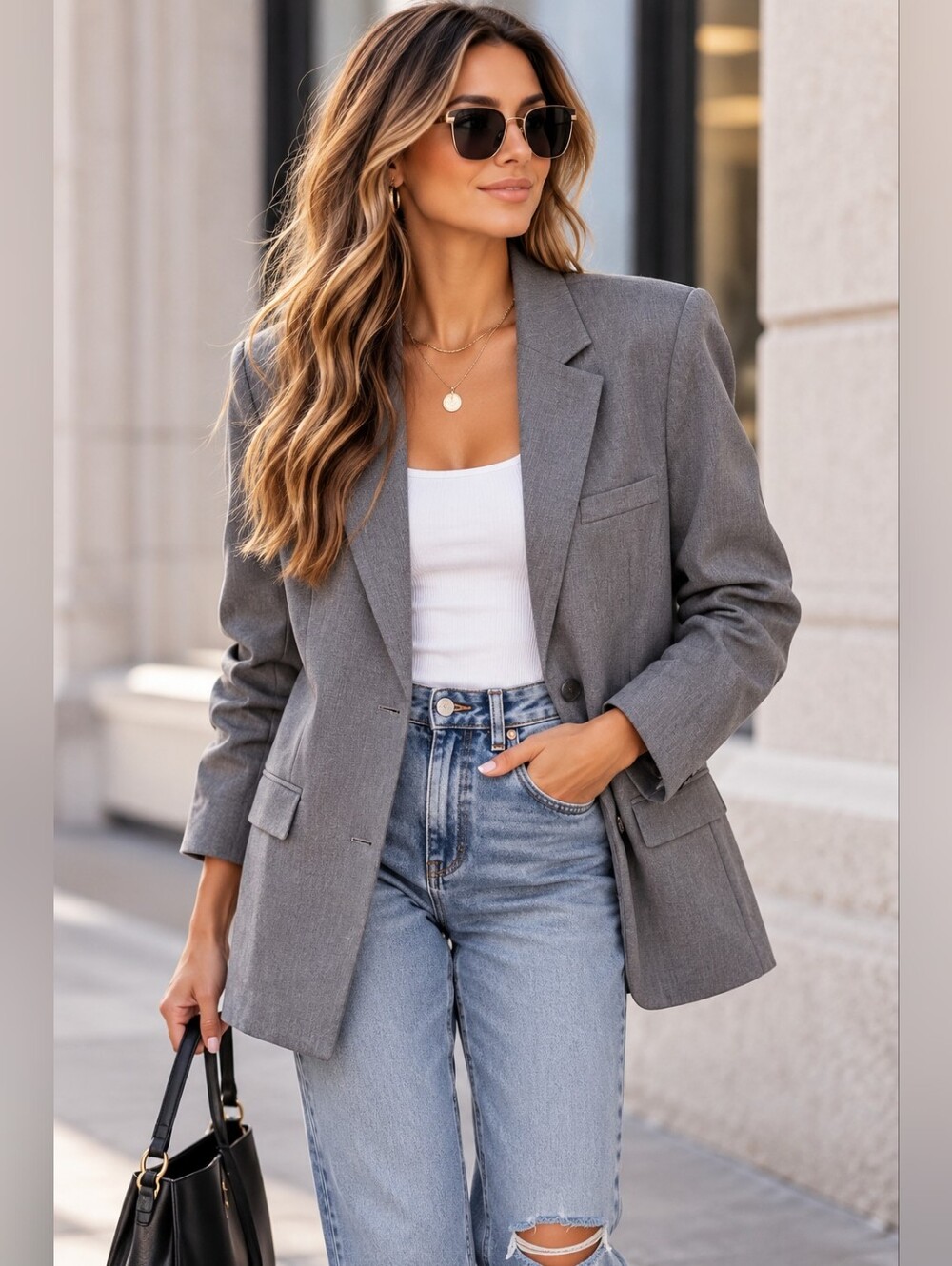 PrettyLittleThing Textured Look Shoulder Padded Oversized Blazer Grey Size 10